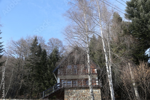 Lake house in Mavrovi Anovi Town at Mavrovo in Macedonia. photo