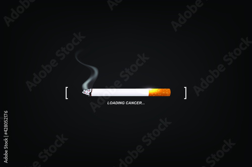 Stop smoking concept, cigarette burning as cancer loading bar, vector