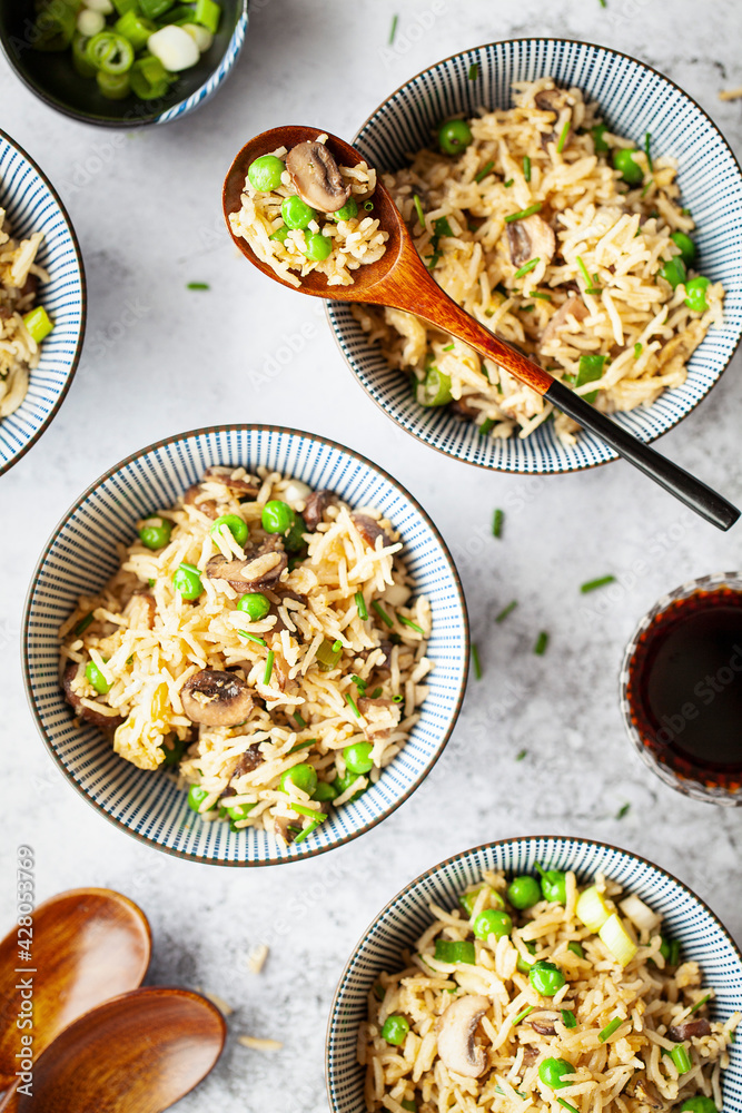 Bowls of Mushroom Fried Rice