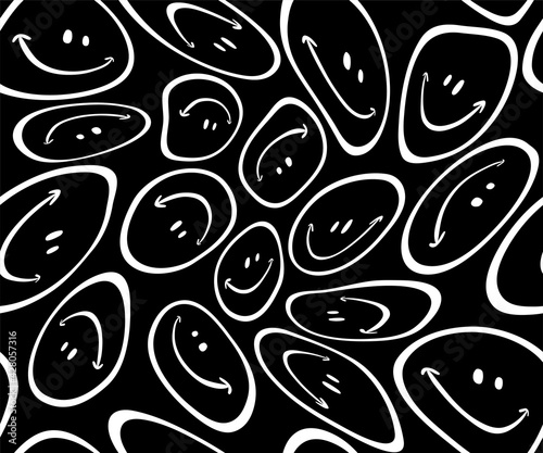 Black and white warped smiley faces pattern. Seamless Vector photo