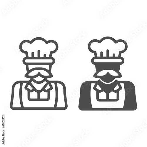 Dairy seller line and solid icon, dairy products concept, farmer sign on white background, milk products vendor icon in outline style for mobile concept and web design. Vector graphics.