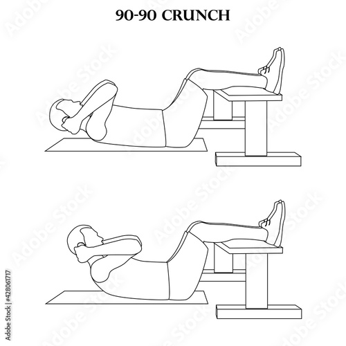 90-90 crunch exercise strength workout vector illustration outline