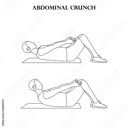 Abdominal crunch exercise strength workout vector illustration outline
