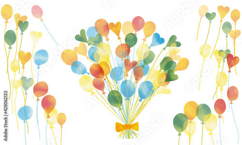 水彩風　透過バルーン花束 Watercolor Balloon Series:Colorful Balloon Bouquet