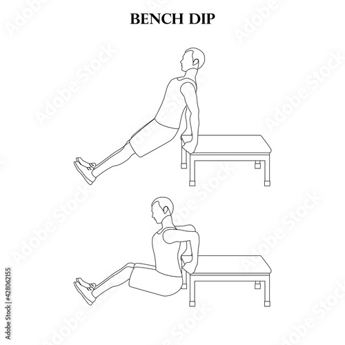 Bench dip exercise strength workout vector illustration outline