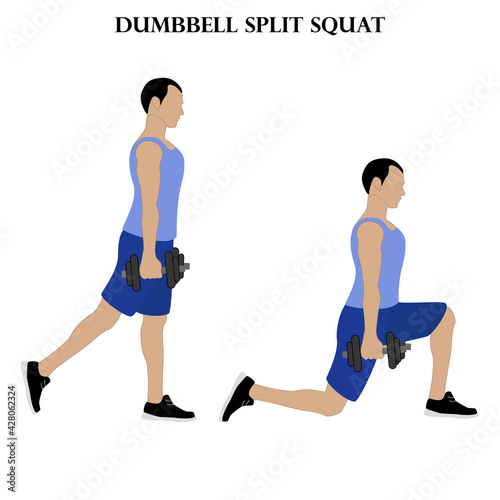 Dumbbell split squat exercise strength workout vector illustration
