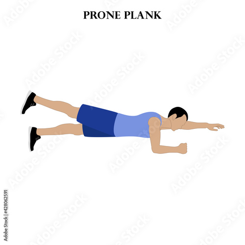 Prone plank exercise strength workout vector illustration