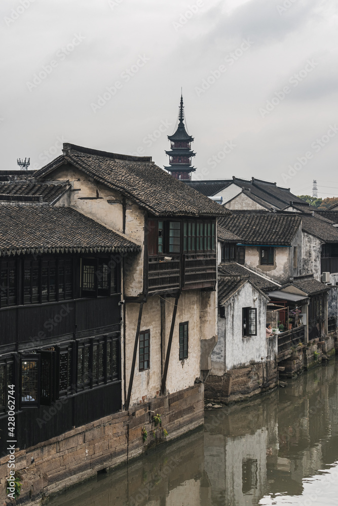 Old buildings and landscapes of Qiandeng ancient town, a water town in the south of China Old buildings and landscapes of Qiandeng ancient town, a water town in the south of China
