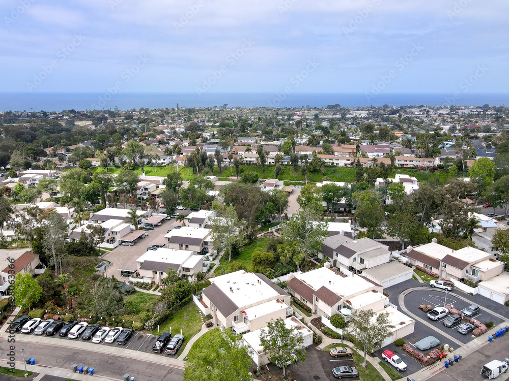 Aerial view of Cardiff town, community in the incorporated city of Encinitas in San Diego County, California. USA Aerial view of Cardiff town, community in the incorporated city of Encinitas in San Diego County, California. USA