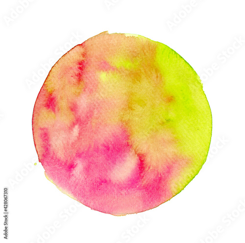 Abstract watercolor hand painting in circle shape for the text message background. Colorful splashing in the paper.