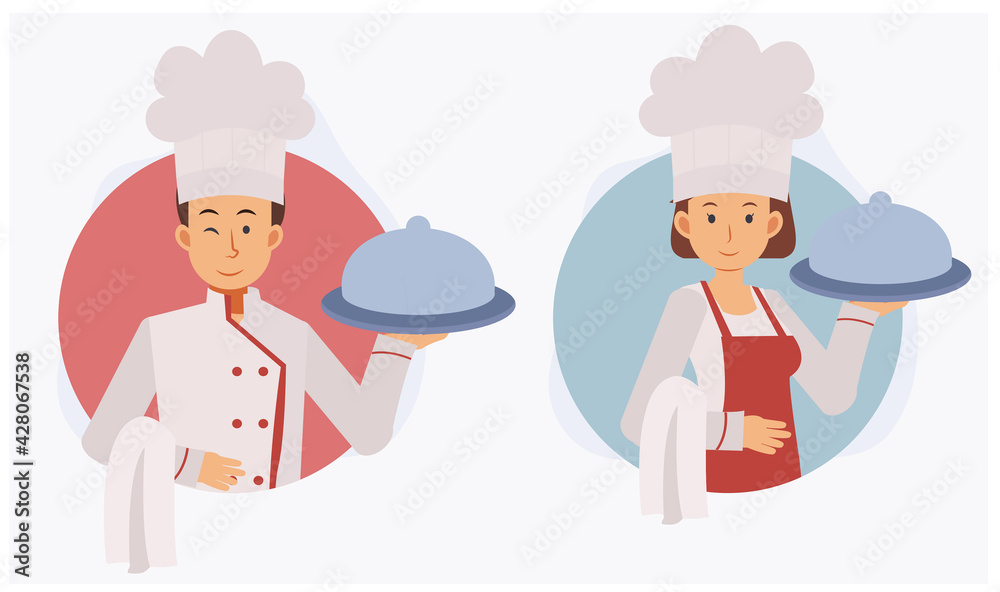 man and woman chef, Flat vector cartoon character. man and woman chef, Flat vector cartoon character.