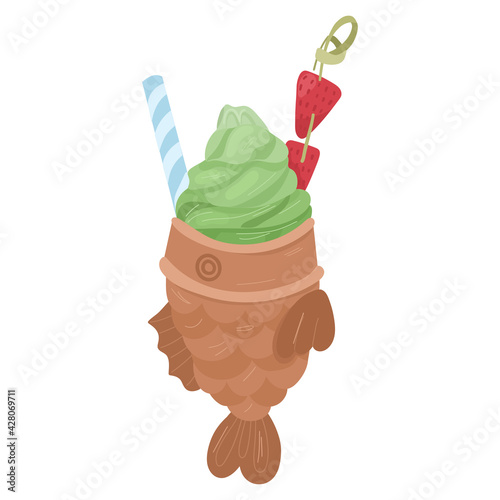 Japanese ice cream taiyaki fish matcha flavor.
