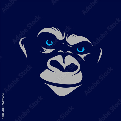 Funny funky monkey Line Pop Art logo. Colorful design with dark background. Abstract vector illustration. Isolated black background for t-shirt, poster, clothing, merch, apparel, badge design