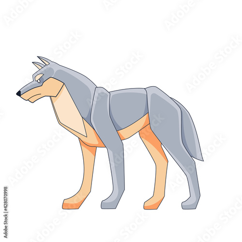 Gray wolf. Cartoon vector flat illustration isolated on a white background