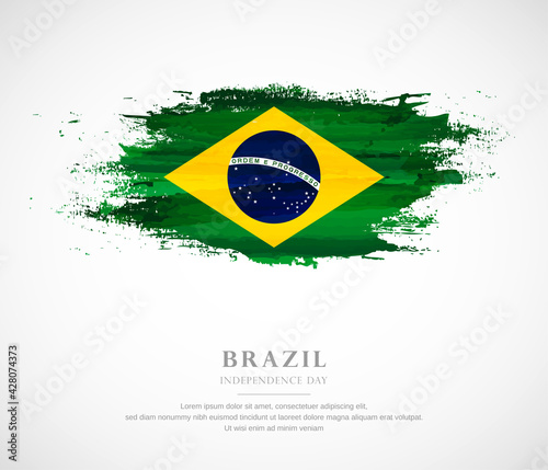 Abstract watercolor brush stroke flag for independence day of Brazil photo