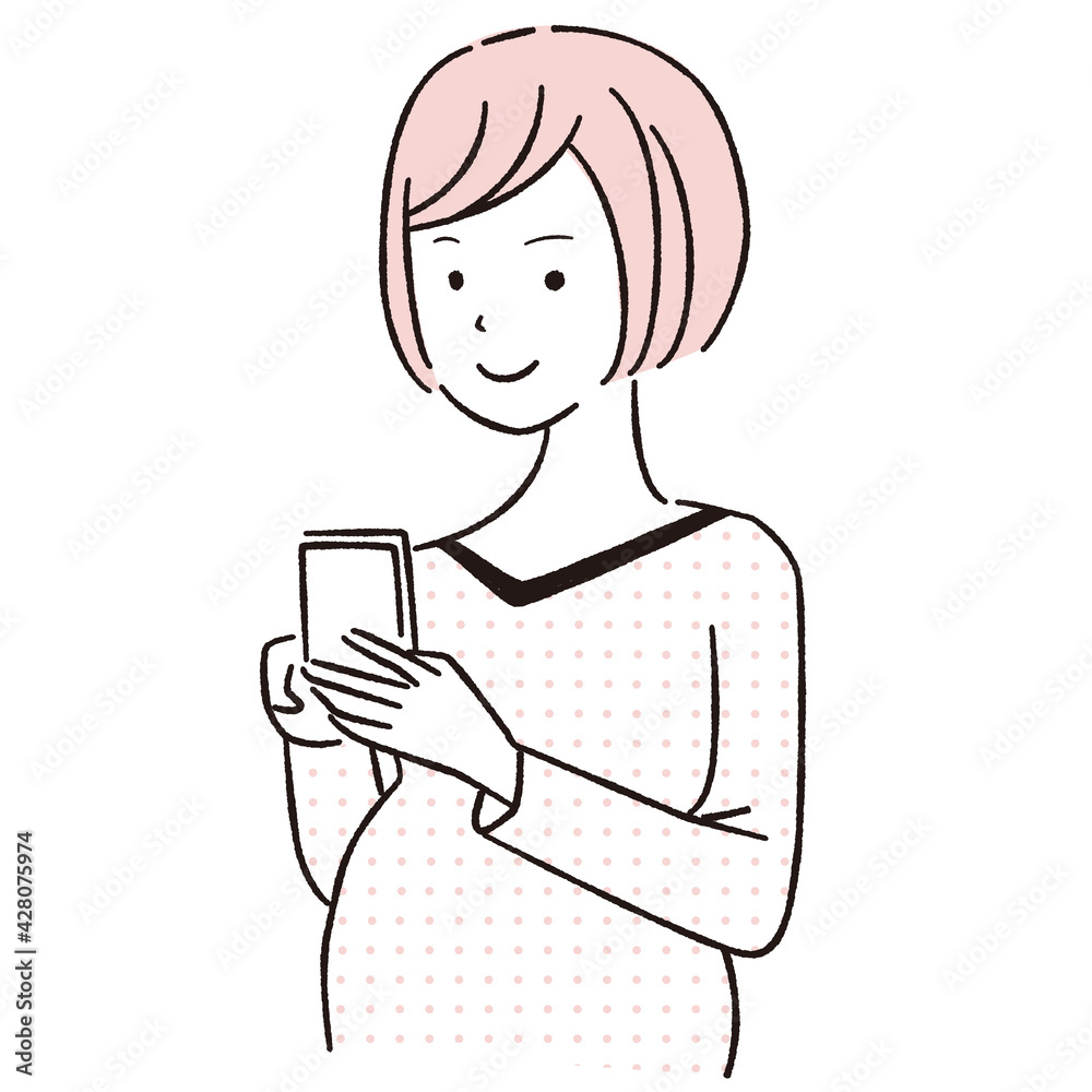手描き1color マタニティ 妊婦が携帯電話を操作 斜め向き 手描き1color マタニティ 妊婦が携帯電話を操作 斜め向き