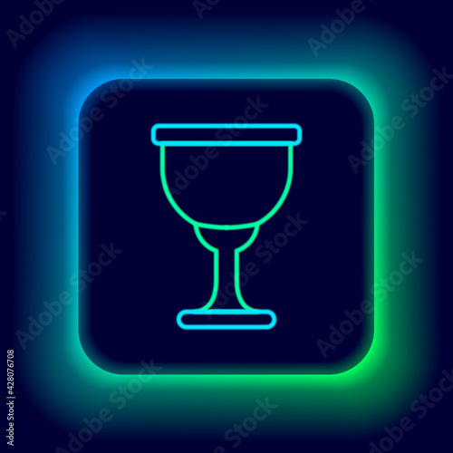 Glowing neon line Holy grail or chalice icon isolated on black background. Christian chalice. Christianity icon. Colorful outline concept. Vector