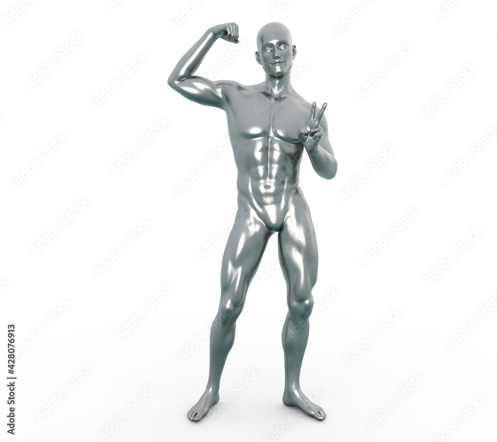 3D render : silver texture male character pose action with isolated background 3D render : silver texture male character pose action with isolated background