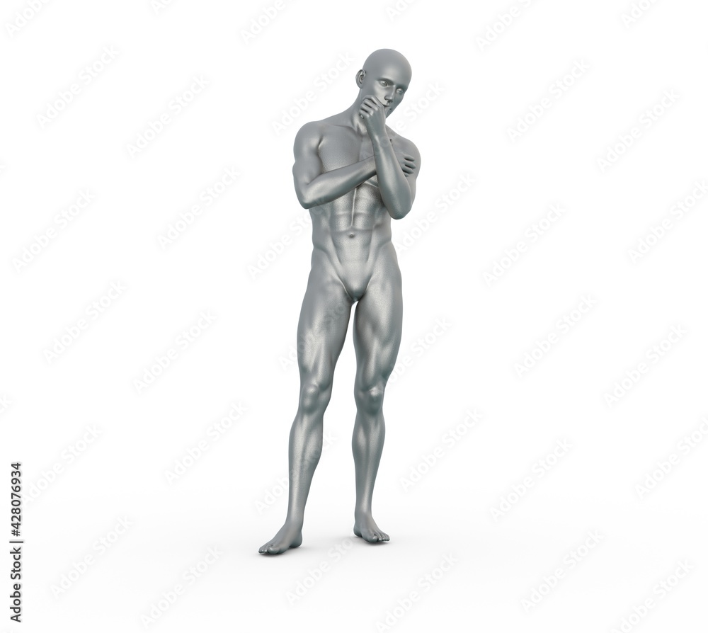 3D render : silver texture male character pose action with isolated background 3D render : silver texture male character pose action with isolated background