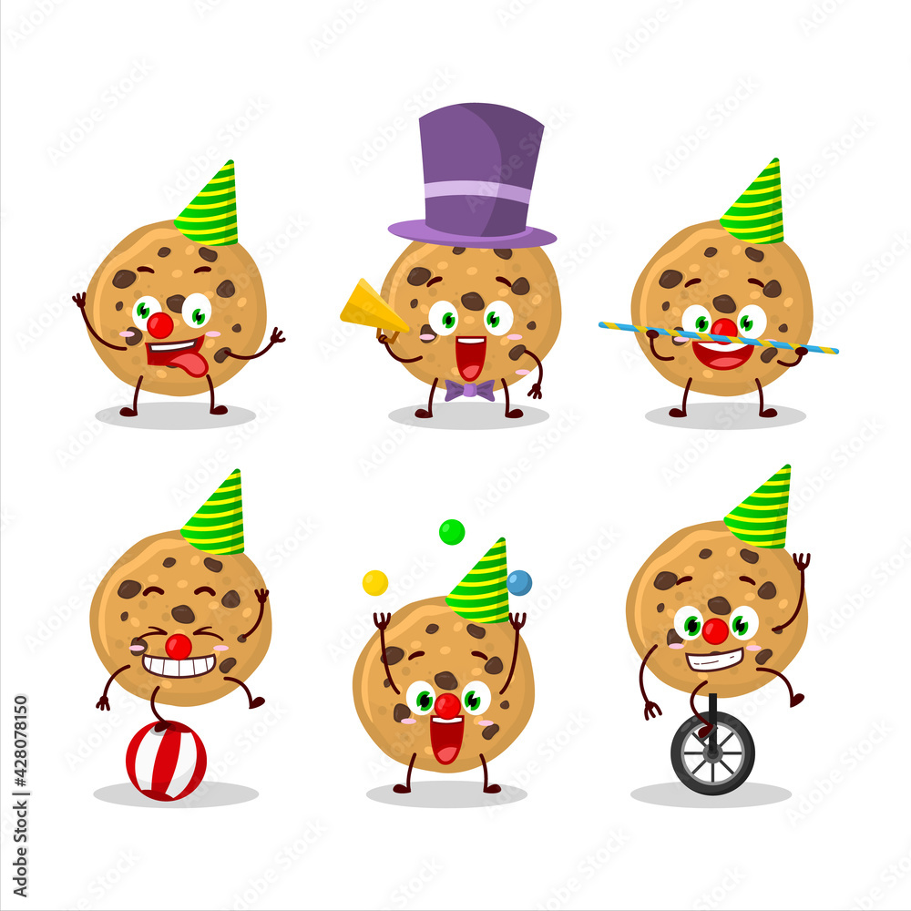 Cartoon character of biscuit with various circus shows Cartoon character of biscuit with various circus shows