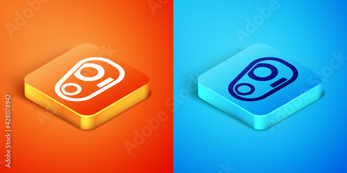 Isometric Car headlight icon isolated on orange and blue background. Vector