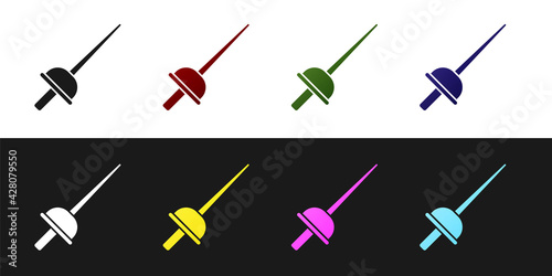 Set Fencing icon isolated on black and white background. Sport equipment. Vector