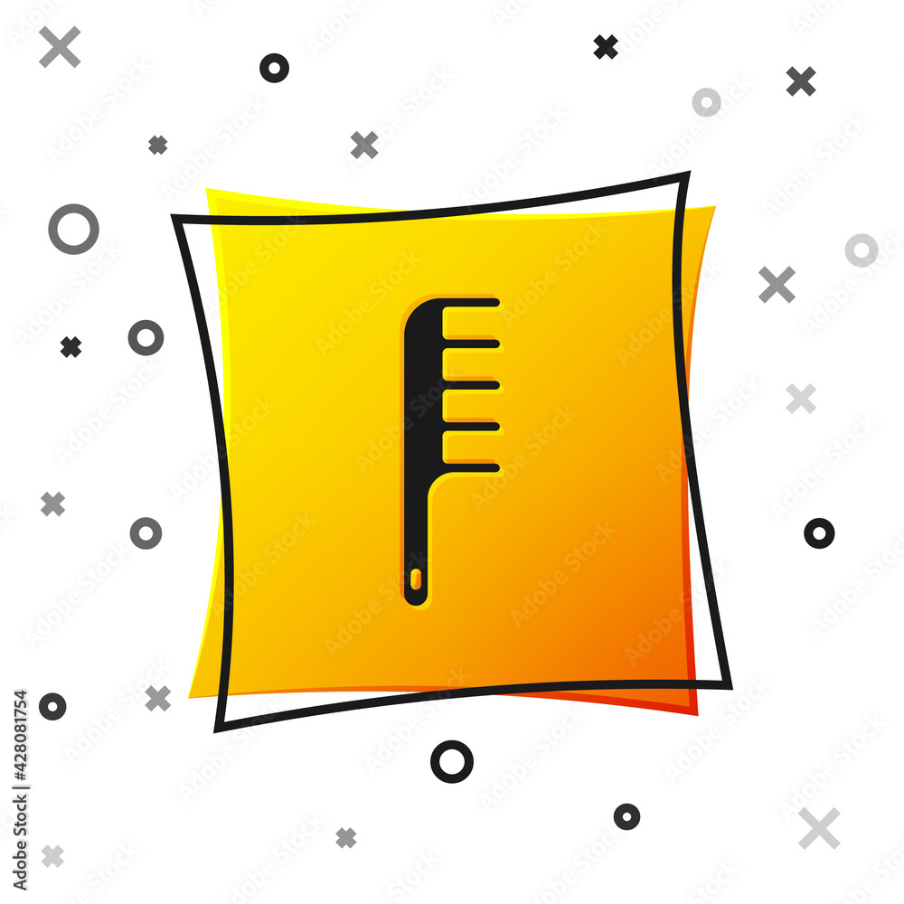 Black Hairbrush icon isolated on white background. Comb hair sign. Barber symbol. Yellow square button. Vector Black Hairbrush icon isolated on white background. Comb hair sign. Barber symbol. Yellow square button. Vector