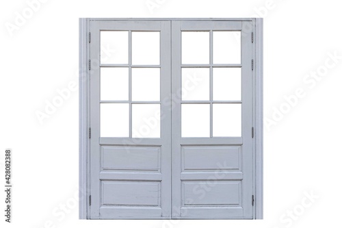 Vintage white painted wooden window frame isolated on a white background