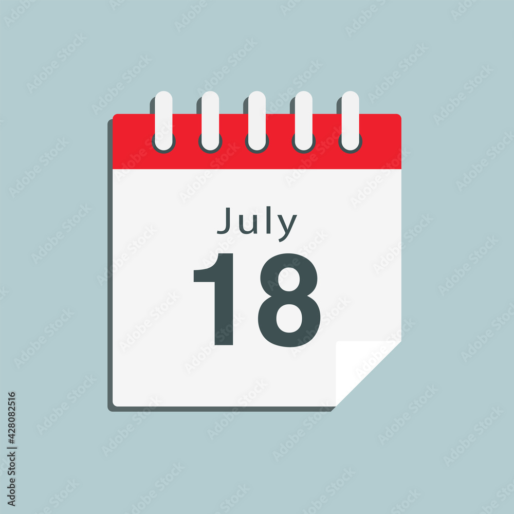 Icon day date 18 July, template calendar page Icon day date 18 July, template calendar page