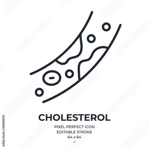 High cholesterol or atherosclerosis concept. Artery blocked by cholesterol  editable stroke outline icon isolated on white background flat vector illustration. Pixel perfect. 64 x 64.