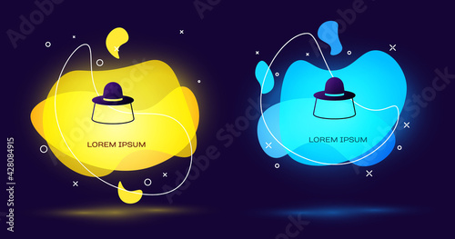 Black Beekeeper with protect hat icon isolated on black background. Special protective uniform. Abstract banner with liquid shapes. Vector