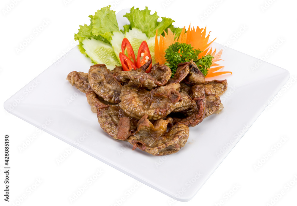Deep fried pork small intestine or Chitterlings internal organs of pig