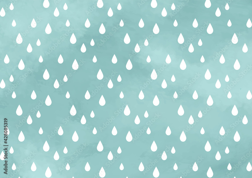 水彩　梅雨　雨　水滴　フレーム　バナー　背景　カード　パターン