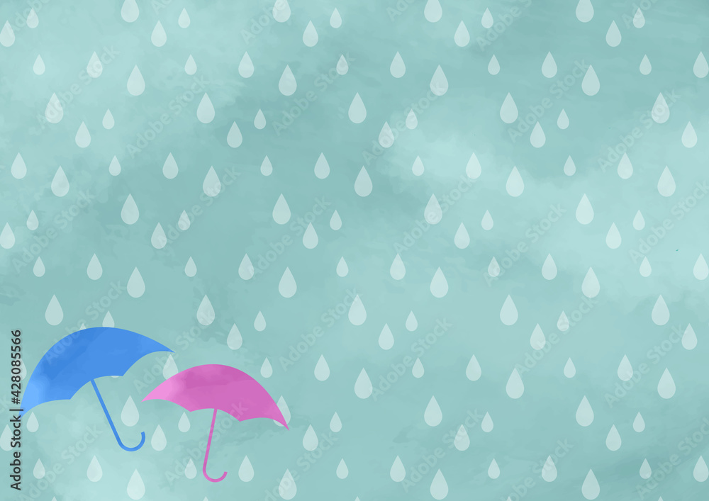 水彩　雨　傘　梅雨　フレーム　バナー　背景　カード