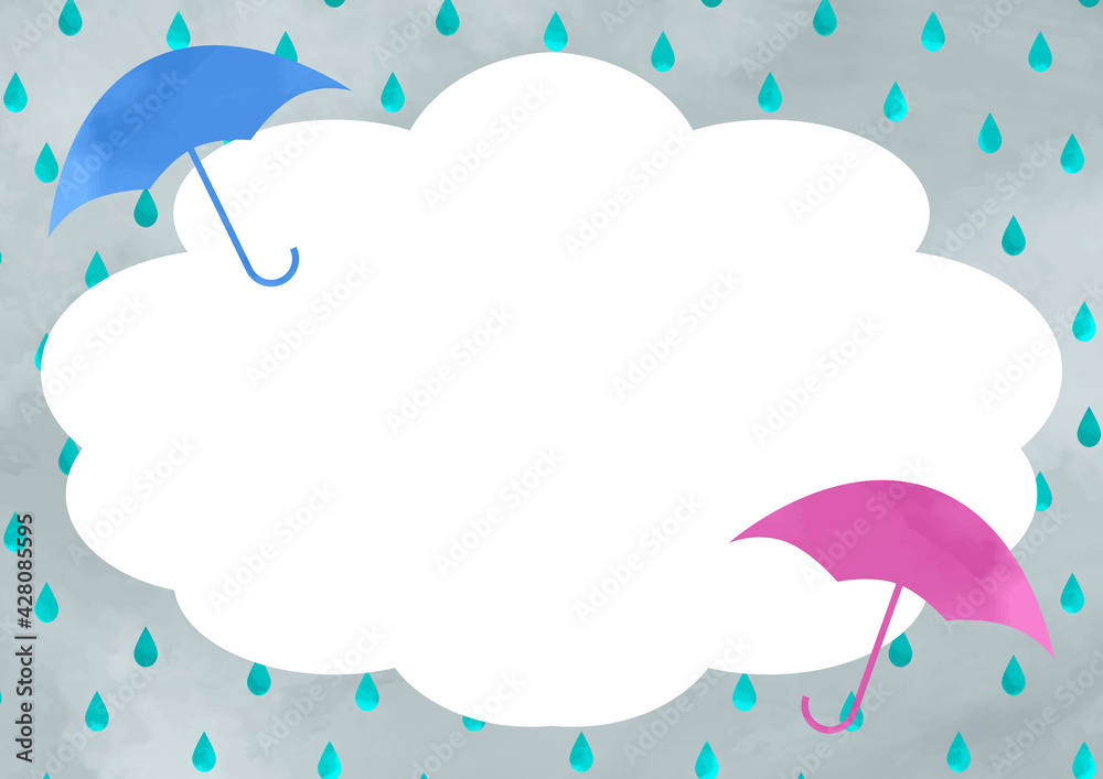 水彩　雨　傘　雲　梅雨　フレーム　バナー　背景　カード