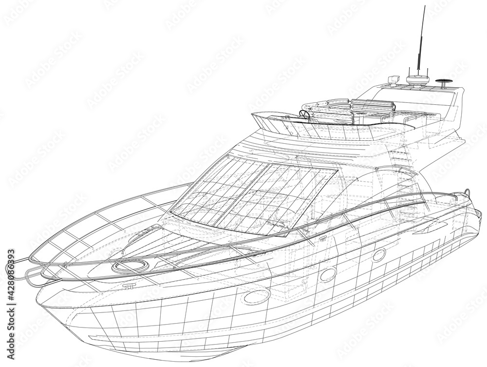 Vector outline Yacht. Wire-frame motor yacht. EPS10 format. Vector created of 3d.