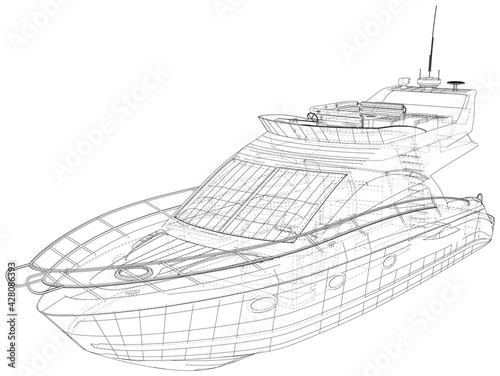 Vector outline Yacht. Wire-frame motor yacht. EPS10 format. Vector created of 3d.