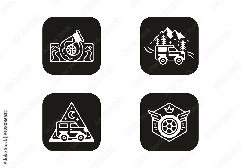 Black and white color of automotive set collection icon Black and white color of automotive set collection icon