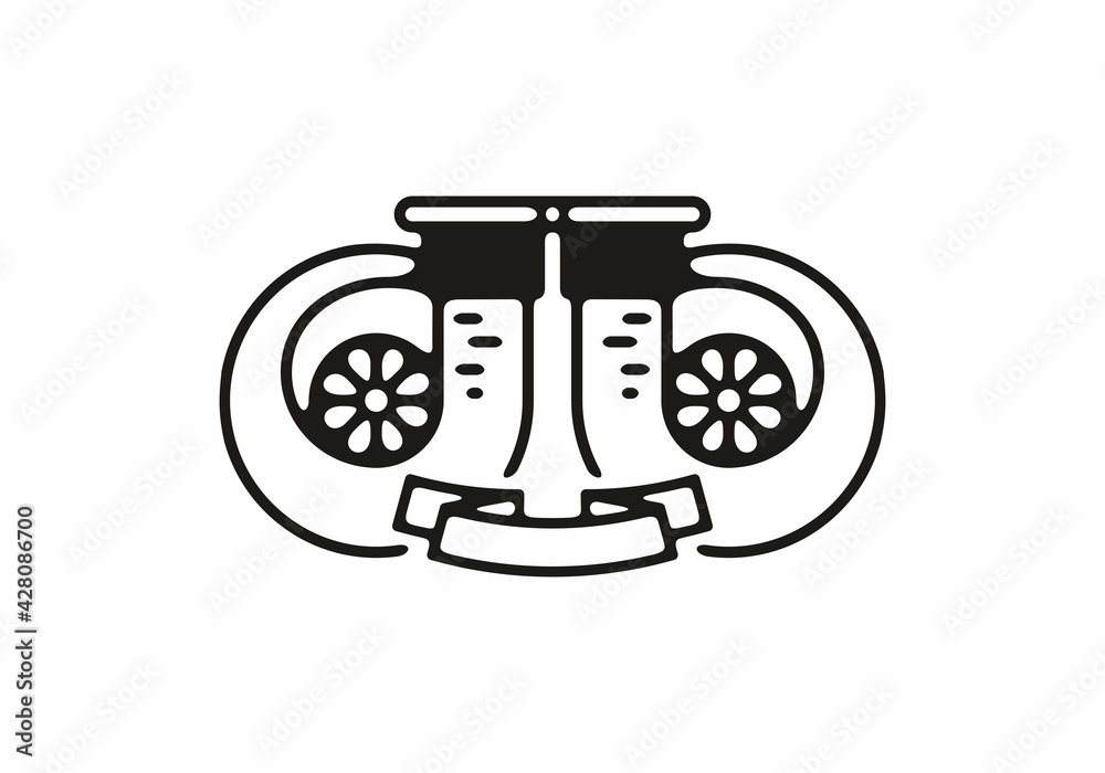 Black line art illustration of car turbo part