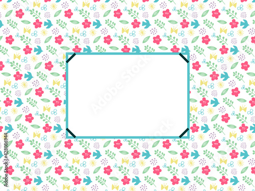 Wallpaper Mural 春色お花と鳥のシンプルモチーフパターンフレーム Torontodigital.ca