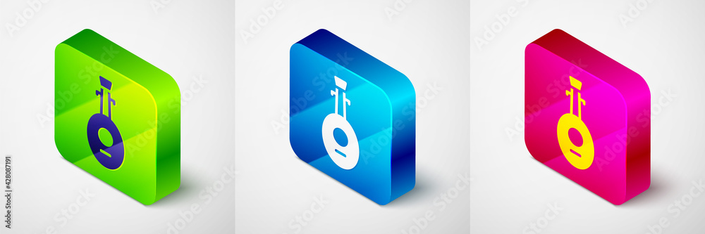 Isometric Musical instrument lute icon isolated on grey background. Arabic, Oriental, Greek music instrument. Square button. Vector Isometric Musical instrument lute icon isolated on grey background. Arabic, Oriental, Greek music instrument. Square button. Vector