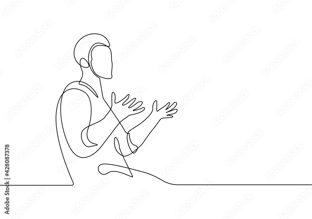 Male Speaker Continuous One Line Drawing.  Businessman Presentation One Line Illustration. People Line Abstract Minimalist Contour Drawing. Vector EPS 10