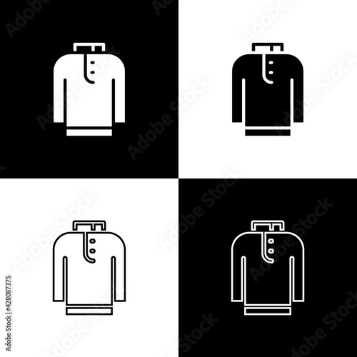 Set Shirt kurta icon isolated on black and white background. Vector