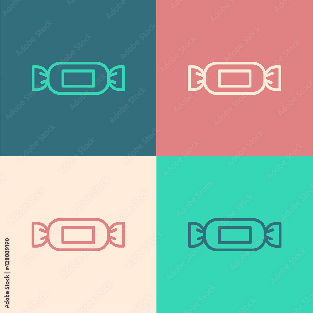 Pop art line Candy icon isolated on color background. Vector Pop art line Candy icon isolated on color background. Vector