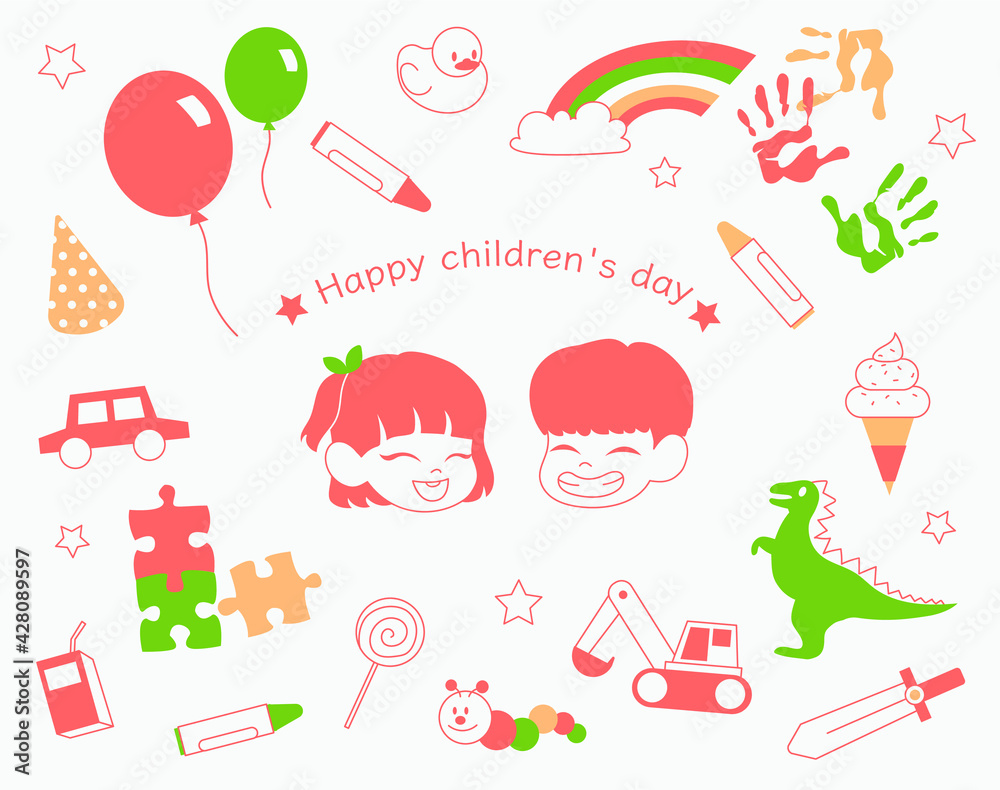 Children's Day Cute children's faces and icons. hand drawn style vector design illustrations. 
