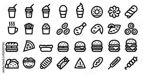 Fototapeta Fast Food Icon Set (Bold outline version)