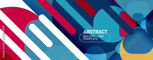 Flat geometric round shapes and dynamic lines, abstract background. Vector illustration for placards, brochures, posters and banners