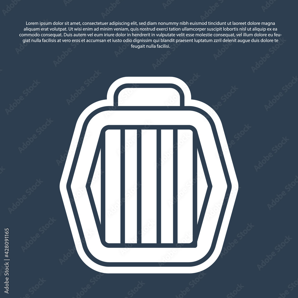 Blue line Pet carry case icon isolated on blue background. Carrier for animals, dog and cat. Container for animals. Animal transport box. Vector Blue line Pet carry case icon isolated on blue background. Carrier for animals, dog and cat. Container for animals. Animal transport box. Vector