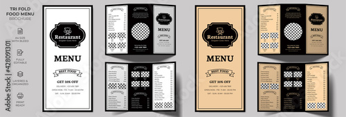 Vector Tri-fold Food Menu Brochure Template, simple style and modern layout