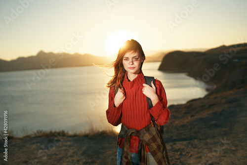 woman hiker outdoors rocky mountains walk travel
